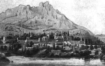 Дворец Воронцова в Алупке. Литография XVIII века Дворец Воронцова в Алупке. Литография XVIII века