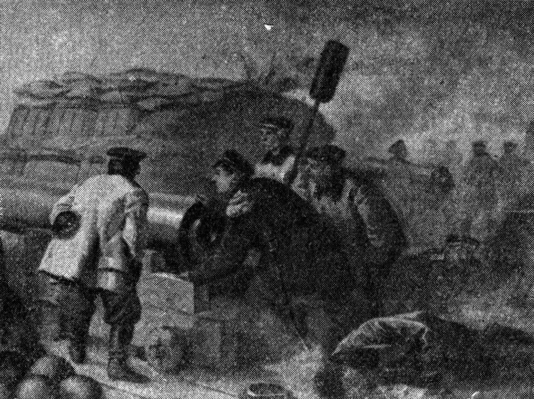 П.С. Нахимов наводит орудие на Малаховом кургане. С картины художника И. Прянишникова П.С. Нахимов наводит орудие на Малаховом кургане. С картины художника И. Прянишникова