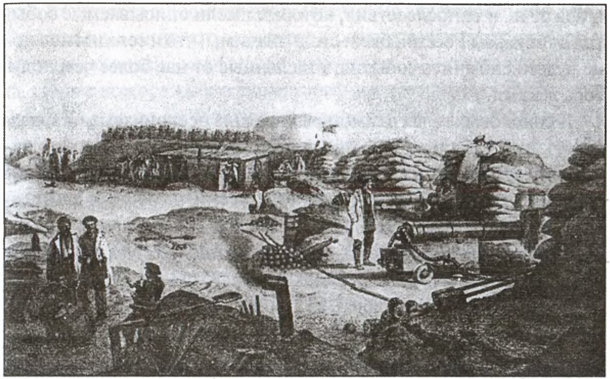 Малахов курган. Внутренний вид одной из батарей. Рисунок 1850-х гг Малахов курган. Внутренний вид одной из батарей. Рисунок 1850-х гг